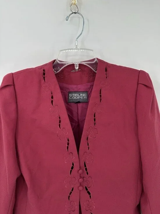 vintage 80s COTTAGECORE PINK BLAZER jacket embroidered floral cutout princess - Picture 3 of 11